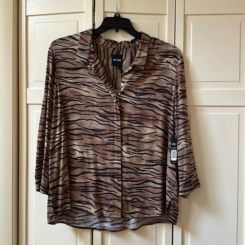 NWT Nic + Zoe New Tiger Print Button Down Blouse Top XXL